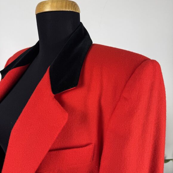 Vintage Red Wool Blazer with Black Velvet Collar, USA Made - Picture 7 of 10